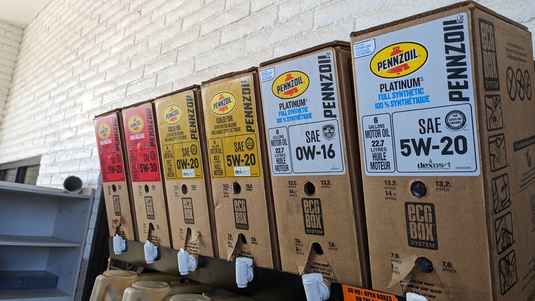 Bulk boxes of Pennzoil oil